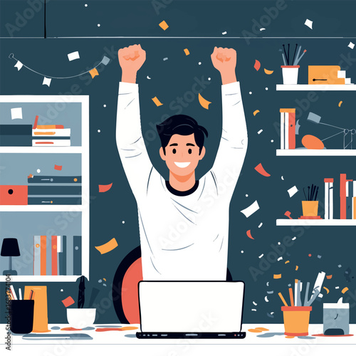 Freelance celebration outline. Success and freedom in minimal line art.