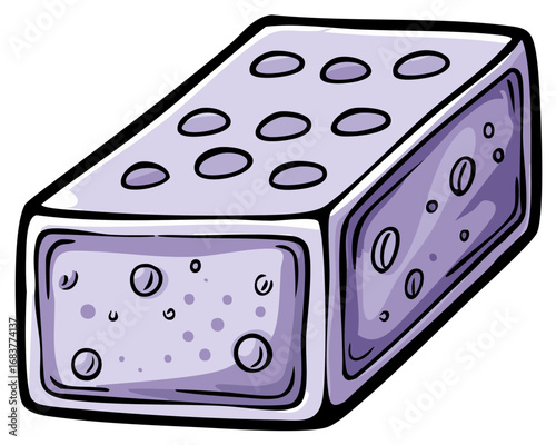 Vibrant purple cheese block with distinctive holes cartoon vector illustration art for food concept