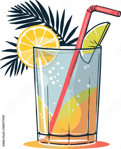 Tropical drink outline. Refreshing summer cocktail in lines.