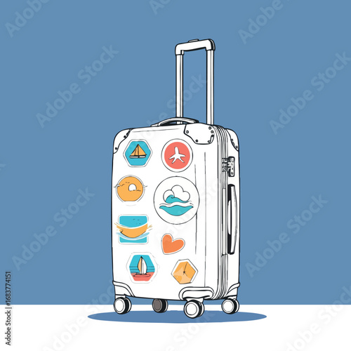 Travel suitcase outline. Summer getaway in minimal lines.