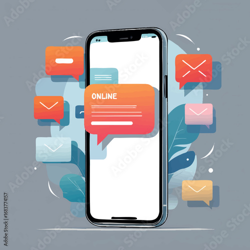 Digital promotion outline. Mobile marketing message in minimal lines.
