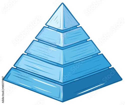 Five-Layer Blue Pyramid Hand Drawn Style Diagram Illustration for Concepts