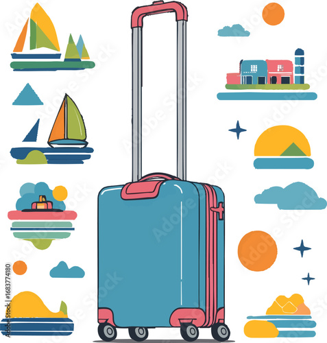 Travel suitcase outline. Summer getaway in minimal lines.