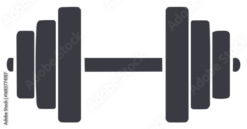 Simple dark gray barbell with weight plates on a white background