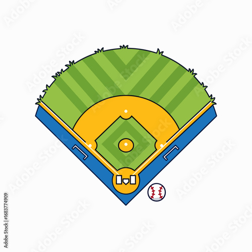 Aerial View of a Baseball Field with Green Grass and Yellow Bases