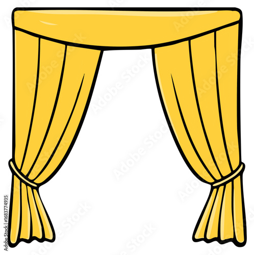 Cartoon Yellow Drape Curtains Tied Back