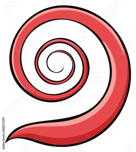 Stylized Red Spiral with Concentric Rings and Curved Tail