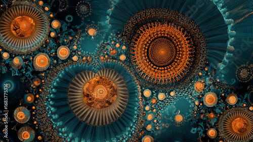 Abstract fractal patterns and shapes. Circles and spirals
