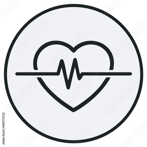 Heart with EKG in black stroke on round shape, medical design and healthcare minimal logo