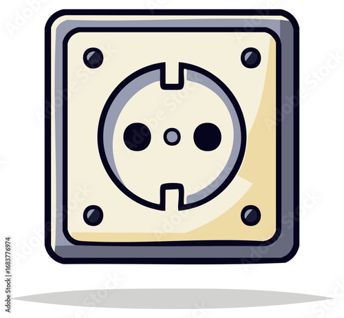 Electrical Outlet Cartoon with Two Round Holes and Ground Connection Ports