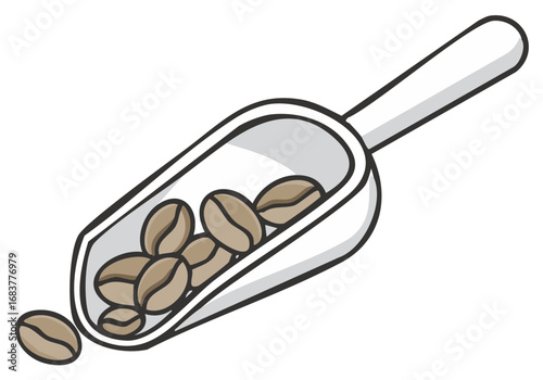 Scoop with Roasted Coffee Beans, Cartoon Style Food Illustration