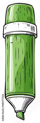 Illustration of a closed vibrant green marker for highlighting emphasizing text, flat vector