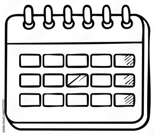 Simple hand-drawn doodle style ring-bound calendar icon for scheduling and planning tasks