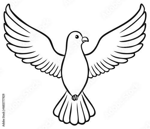 Simple line art illustration of a flying dove with open wings, perfect for peace and freedom concepts