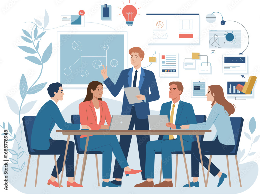 Fototapeta premium Business Team Meeting and Brainstorming Vector set Illustration on white background