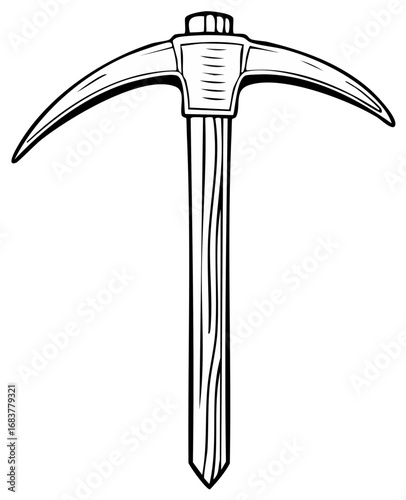 Illustration of Miner's Pickaxe with Wooden Handle and Metal Head