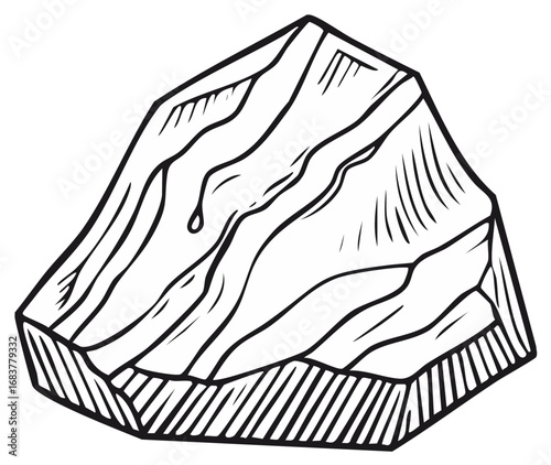 Hand-Drawn Geological Outcrop: Striking Rock Formation with Intricate Lines and Veins, Natural Stone Sketch