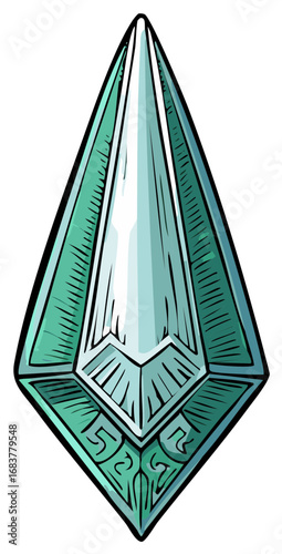 Illustration of stylized amulet or talisman with geometric designs and intricate details for fantasy game icon or mystic artwork