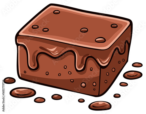 Brownie dessert graphic with chocolate drizzle