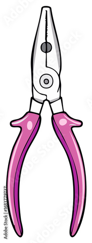Cartoon illustration of pink handled needle nose pliers hand tool