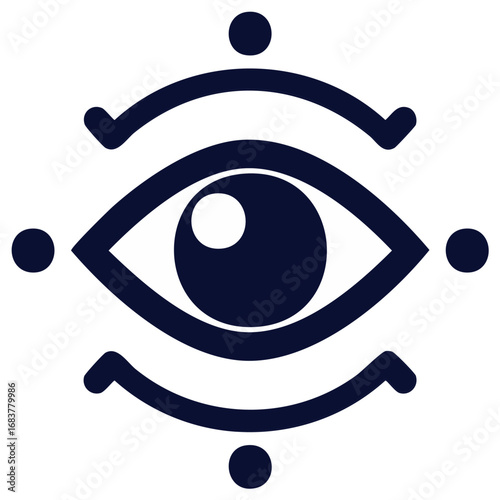 Stylized Minimalist Eye Design with Geometric Ornaments, Dark Blue Linear Flat Graphic Vector Illustration, Modern Symbolism Art