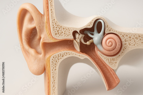Human Ear Anatomy Diagram - Illustration of inner ear structure.
