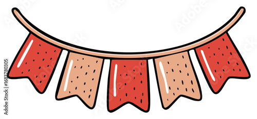 Hand Drawn Decorative Celebration Bunting Flags with Polka Dots in Red and Peach Tones