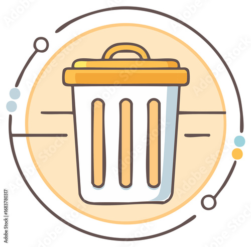 Trash can icon in a circle illustration representing waste disposal and garbage