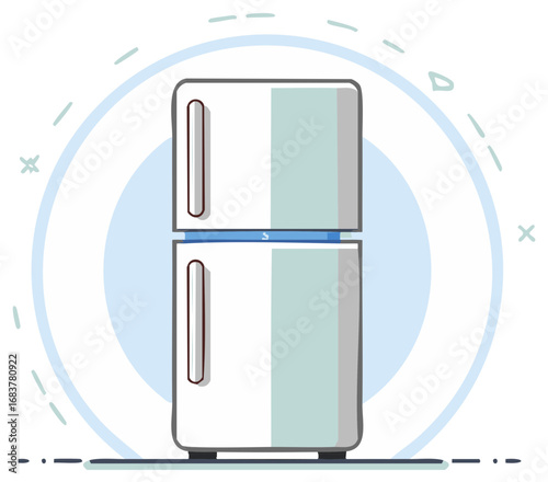 Two Door Fridge Illustration with Blue Design Accents Simple Home Appliance