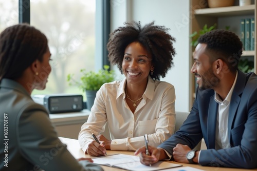 Consultation with Real Estate Expert for Young African-American Couple in Office Setting