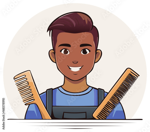 Smiling Barber with Combs Hairdresser Illustration Stylist Portrait Avatar