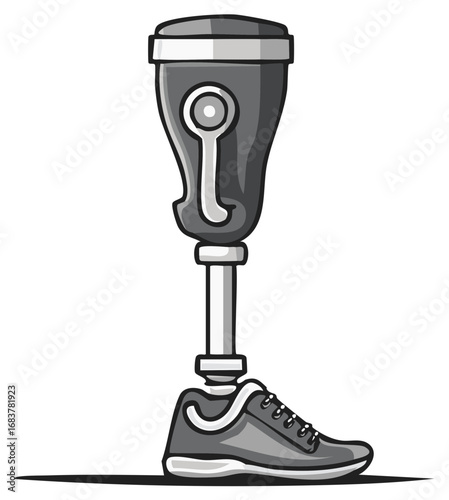 Modern Prosthetic Leg with Athletic Shoe Illustration