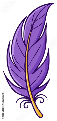 Cartoon Feather Illustration in Purple and Yellow for Print or Web Design