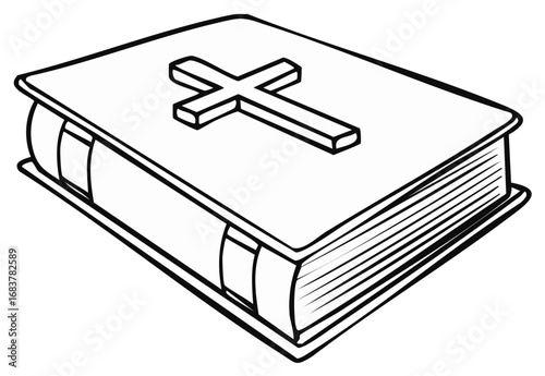Religious Holy Book with Christian Cross Illustration Line Art Symbol Faith Hope Spirituality