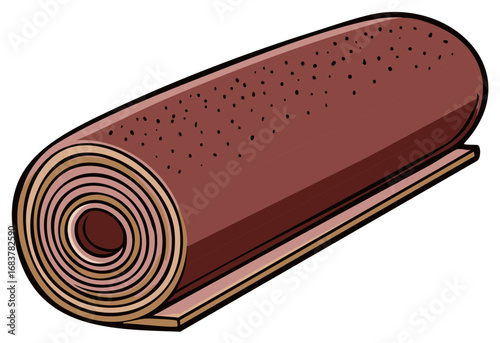 Rolled up textured brown yoga mat vector illustration for fitness and wellness activities