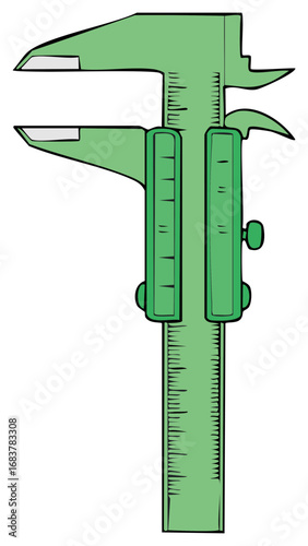 Green vernier caliper illustration, cartoon-style hand-drawn measuring tool