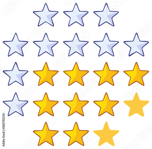 Graded Five Row Star Rating System Representing Customer Review Feedback Scores Satisfaction Levels