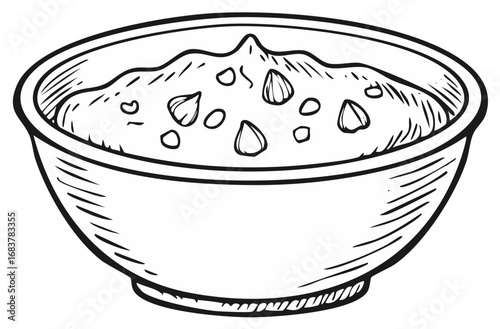 Hand Drawn Oatmeal Cereal Breakfast Bowl with Toppings