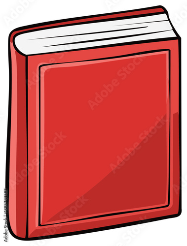 A single red hardcover book with a blank cover standing upright in a simple cartoon vector style illustration