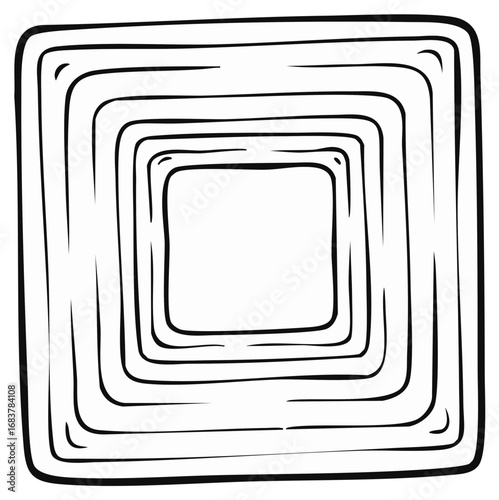 Abstract square tunnel of nested boxes in a hand drawn sketch style