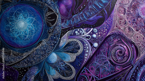 Abstract fractal patterns and shapes. Infinite universe..Mysterious psychedelic relaxation pattern. Dynamic flowing natural forms. Sacred geometry.Mystical spirals.