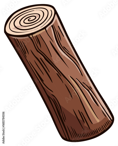 Cartoon Illustration of a Wooden Log for Fireplace or Construction Material