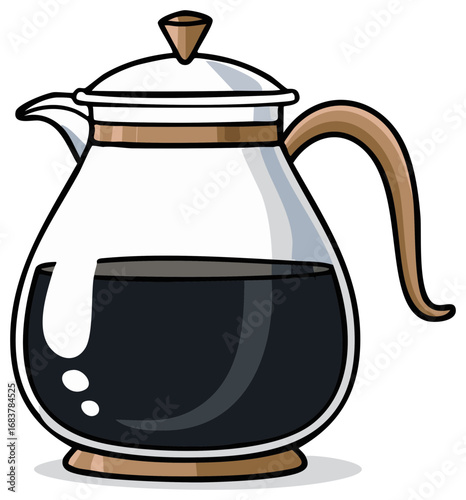 Cartoon coffee pot with coffee inside, illustrated drink