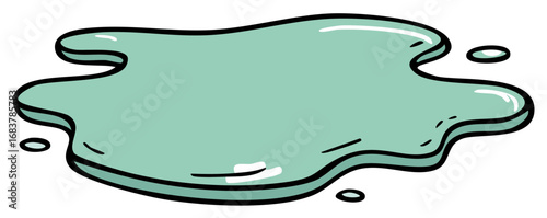 Cartoon teal liquid spill vector graphic, puddle splash illustration, isolated drop drawing