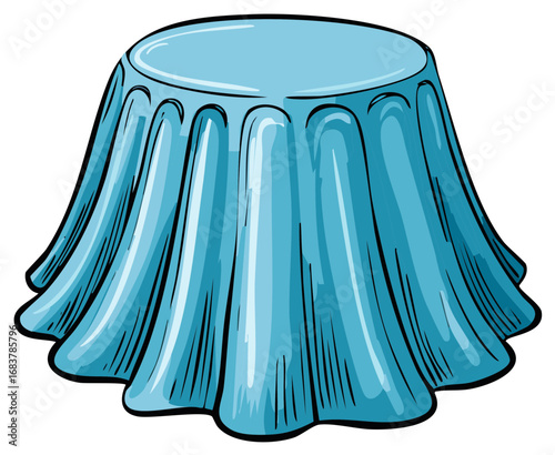 Light Blue Tablecloth Draping over Circular Table Surface in Simple Illustration