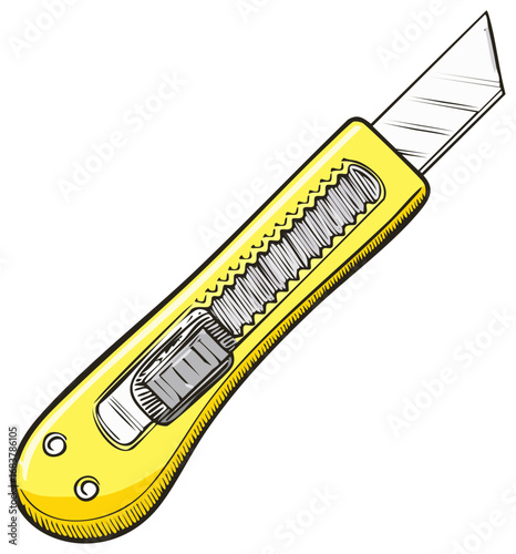 Illustration of a Yellow Box Cutter with a Sharp Metal Blade for Cutting tasks