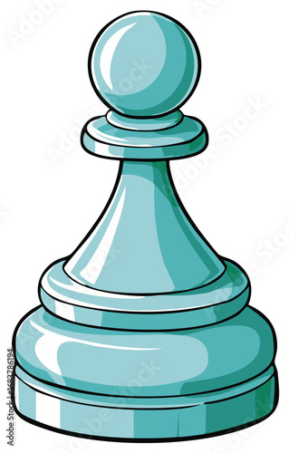 Stylized cartoon illustration of a glossy turquoise chess pawn piece