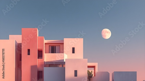 Fototapeta Naklejka Na Ścianę i Meble -  Pink and grey geometric architecture