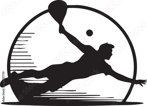 Dynamic Squash Player Silhouette in Action Circle on Transparent Backdrop