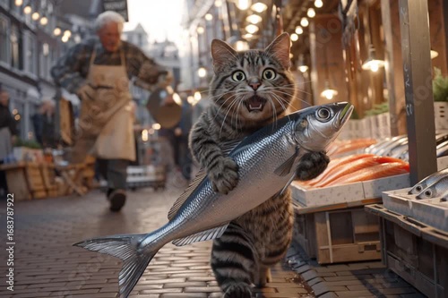 cat stealing a fish, Ai generated video